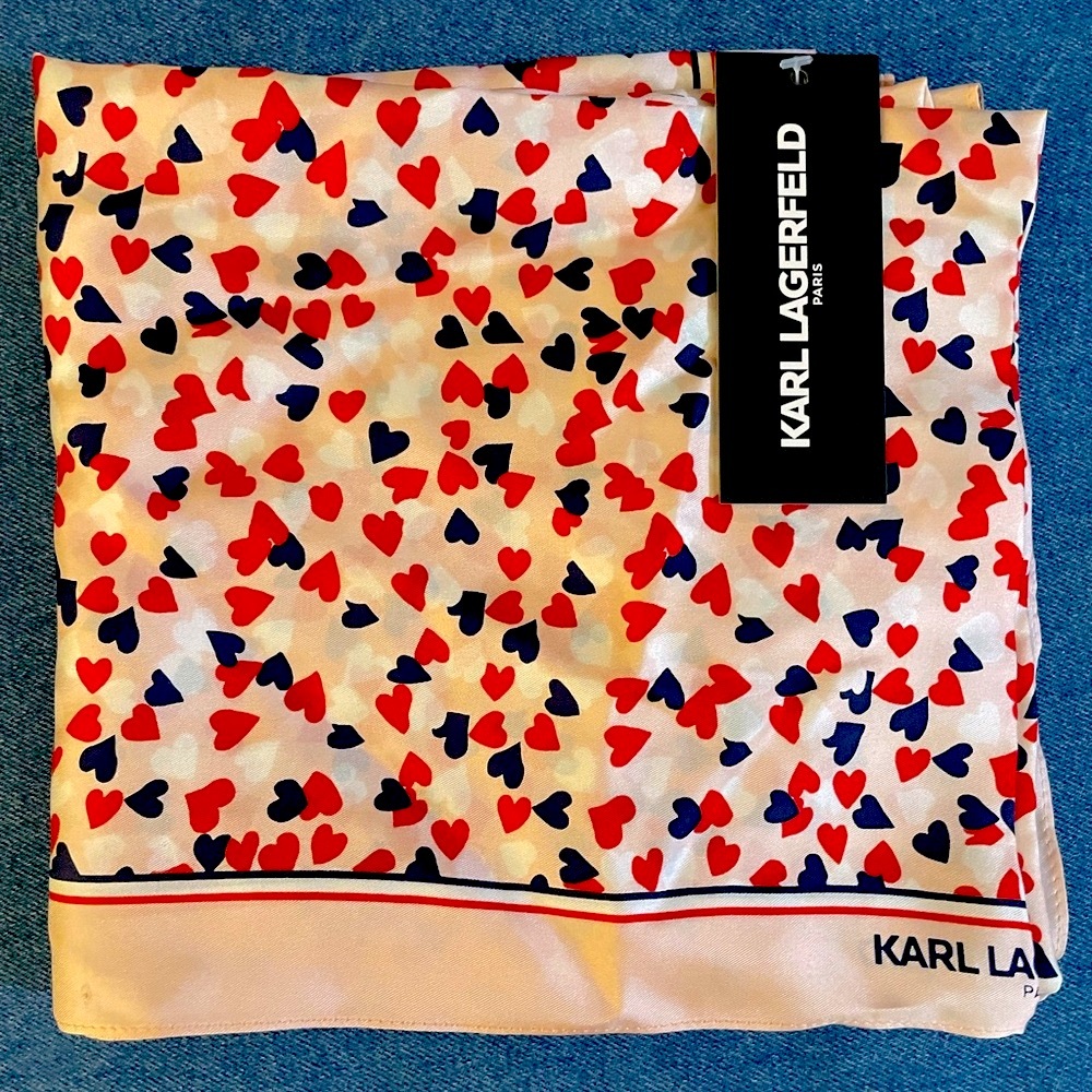 KARL LAGERFELD Heart Pattern 100% Silk Scarf